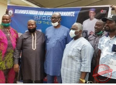 Ize-Iyamu with representatives of the Believers' Forum Photo