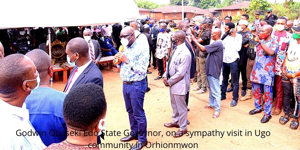 Godwin Obaseki Edo State Governor, on a sympathy visit in Ugo community in Orhionmwon Photo