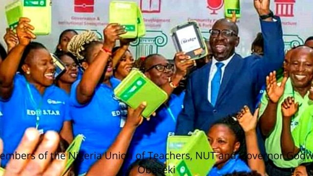 Members of the Nigeria Union of Teachers, NUT and Governor Godwin Obaseki Photo