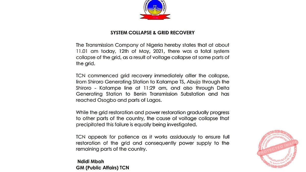 Blackout in Nigeria after Collapse of National Grid