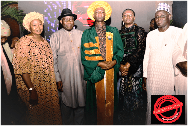 Roberts flanked by former president, Goodluck Jonathan, wife and friends