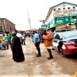 Voters massed at polling unit on Buhari Street Mushin.