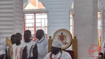 the eighth coronation anniversary commemorative thanksgiving service for Omo N' Oba N' Edo, Uku Akpolokpolo, Ewuare II, Oba of Benin, at the Holy Aruosa Church in Benin