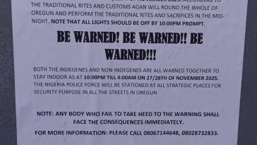 “Stay Indoors or Face Consequences” Oregun Residents Issued Strict Nighttime Lockdown Order Ahead of Egungun Festival